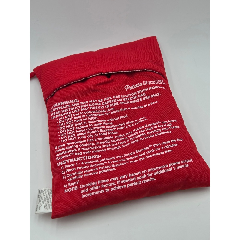 Potato Express Microwave Potato Cooker Red Reusable Pouch with Recipe Guide